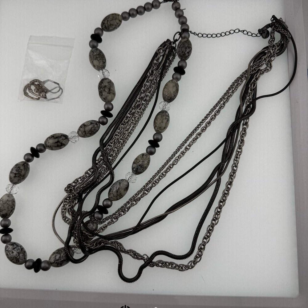 Elegant Black and Silver Necklace Set, One is Stone the other is Chain Links